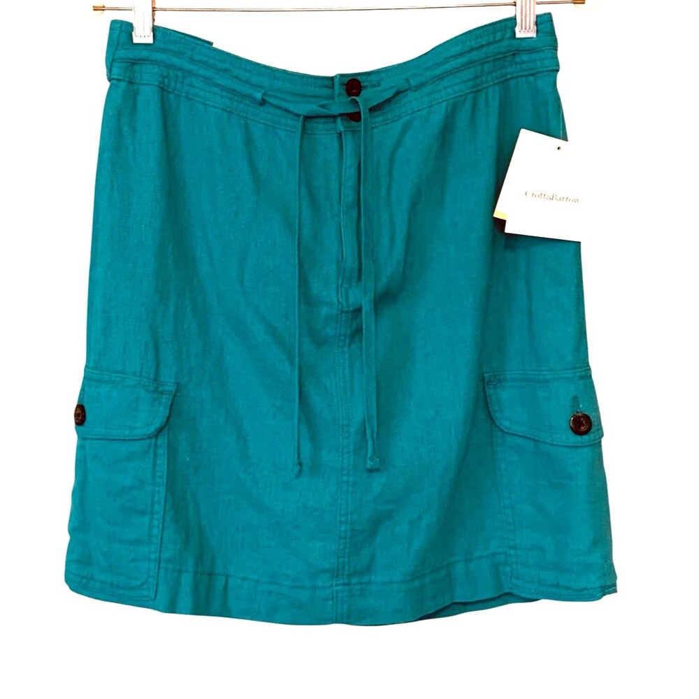 Croft & Barrow Natural Fit Teal Zip Front Mid-Rise Stretch Linen Skort -  Sz 6